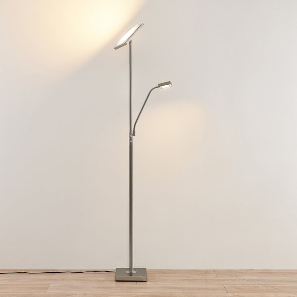 Lindby Lampadar LED Sumani, unghiular, nichel, înălțime 180cm, reglabil, Gri, Camera de zi / sufragerie, Metal, Modern, Lumină de lectură