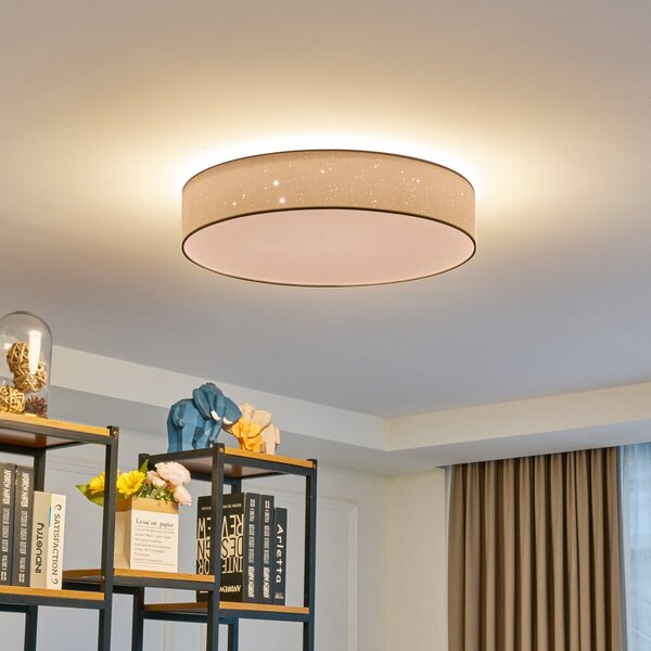 Lindby plafonieră LED Ellamina, Ø 60 cm, alb, textil, reglabil, Alb, Camera de zi / sufragerie, Țesătură / Textil, Modern