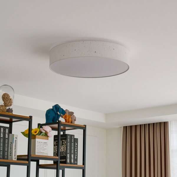 Lindby plafonieră LED Ellamina, Ø 60 cm, alb, textil, reglabil, Alb, Camera de zi / sufragerie, Țesătură / Textil, Modern