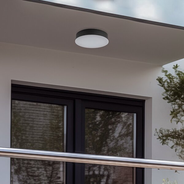 Lindby LED plafonieră de exterior Lahja, antracit, senzor, IP65, Negru, Plastic, Modern
