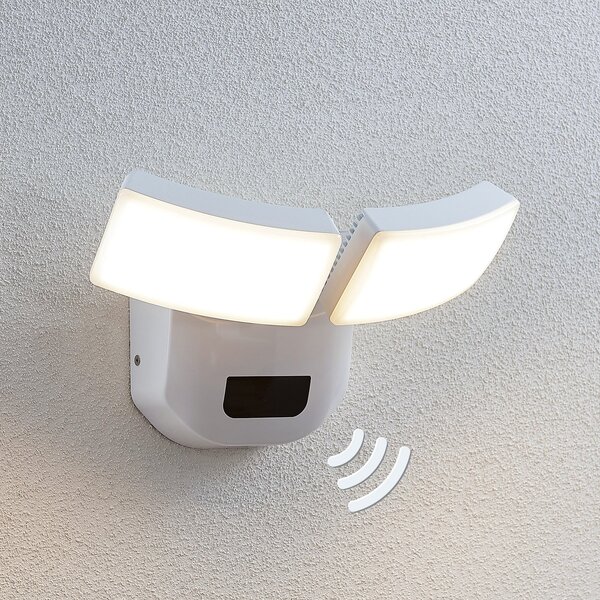 Lindby LED lampă de perete în aer liber Nikias, 30 cm, senzor, 2 becuri, alb, Alb, Metal, Modern