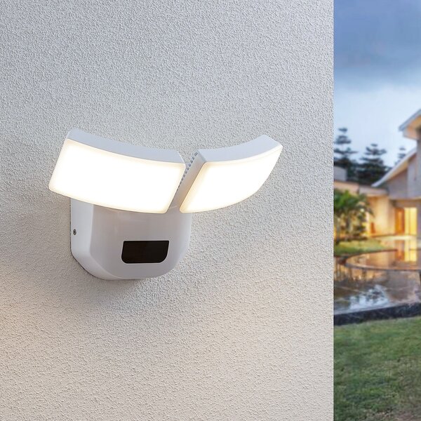 Lindby LED lampă de perete în aer liber Nikias, 30 cm, senzor, 2 becuri, alb, Alb, Metal, Modern