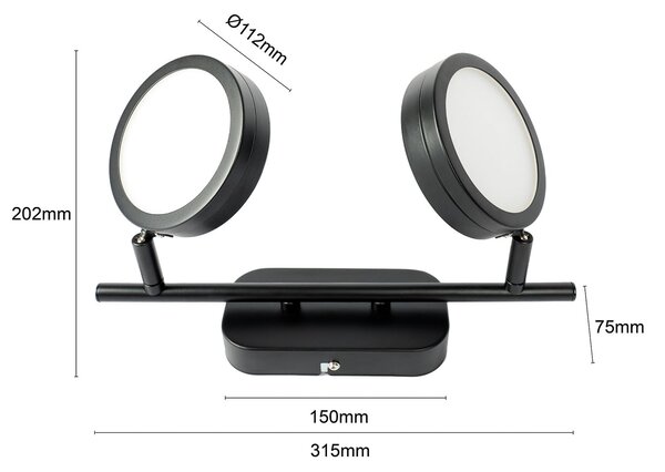 Lindby Spot Neros, negru, 2 lumini, 31,5 cm, CCT, fier, Negru, Camera de zi / sufragerie, Metal, Modern