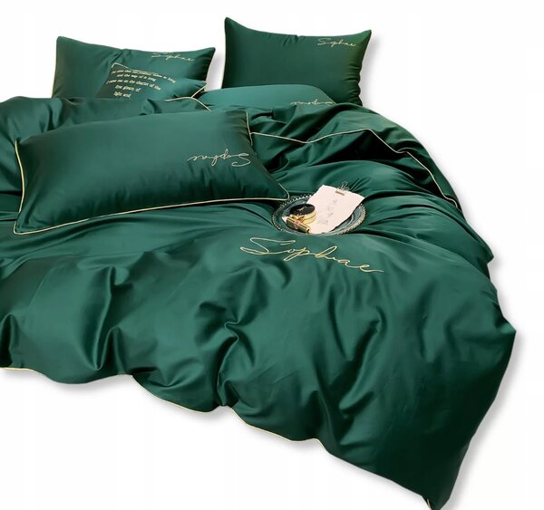 Lenjerie de pat din microfibra cu broderie SOPHAE verde inchis Dimensiune lenjerie de pat: 70 x 80 cm | 140 x 200 cm
