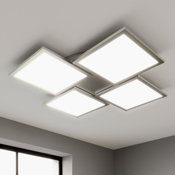 Lucande plafonieră LED Ilira, 4 becuri, argintiu, CCT, dimabil, reglabil, Metalic, Bucătărie, Aluminiu, Modern