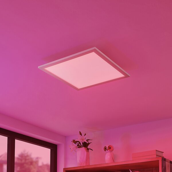 Lindby Smart LED ceiling panel Kjetil 40 x cm Tuya RGB, reglabil, Gri, Studiu / Birou, Metal, Modern