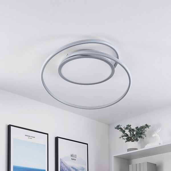 Lucande plafonieră LED Noud, 65 cm, argintiu, metal, CCT, reglabil, Gri, dormitor, Metal, Modern