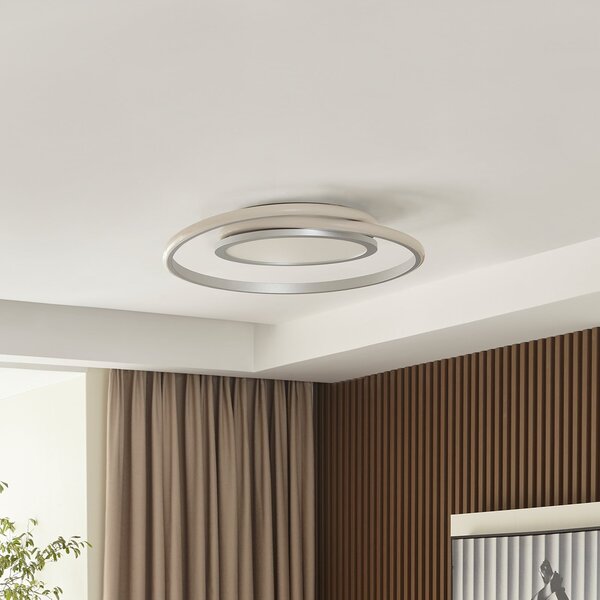 Lucande plafonieră LED Noud, 49 cm, argintiu, aluminiu, dimabil, reglabil, Metalic, dormitor, Metal, Modern