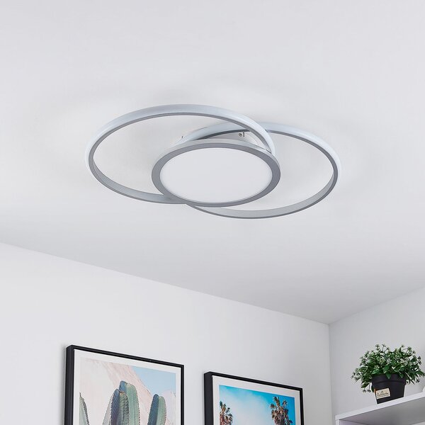 Lucande plafonieră LED Senne, 63 cm, argintiu, aluminiu, reglabil, Gri, Bucătărie, Metal, Modern