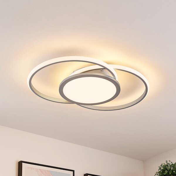 Lucande plafonieră LED Senne, 63 cm, argintiu, aluminiu, reglabil, Gri, Bucătărie, Metal, Modern