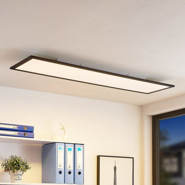 Lindby Panou LED Nelios, 120 x 30 cm, CCT, negru, metal, reglabil, Negru, Bucătărie, Plastic, Modern