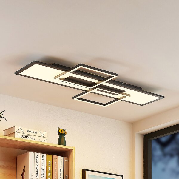 Lucande plafonieră LED Narumi, CCT, 110cm, negru, aluminiu, reglabil, Negru, Camera de zi / sufragerie, Metal, Modern
