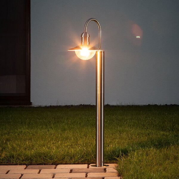 Lindby Bornă luminoasă Damion, 140 cm, oțel inoxidabil, E27, IP44, reglabil, Metalic, Oțel inoxidabil, Modern