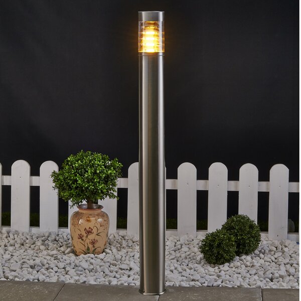 Lindby Bornă luminoasă Enja, 100 cm, oțel inoxidabil, IP44, E27, reglabil, Metalic, Oțel inoxidabil, Modern