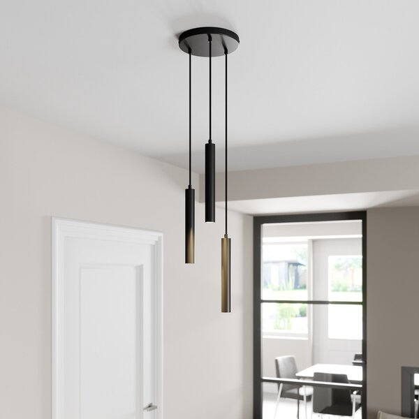 Arcchio Lampă suspendată LED Franka, 3 becuri, Ø 24 cm, negru, Negru, Camera de zi / sufragerie, Metal, Modern