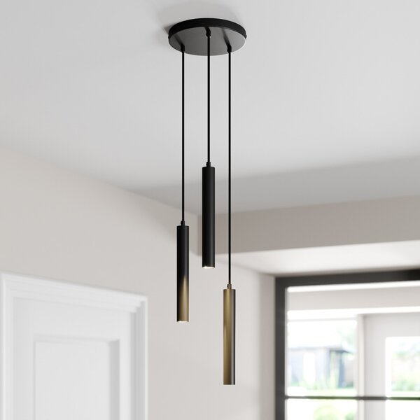 Arcchio Lampă suspendată LED Franka, 3 becuri, Ø 24 cm, negru, Negru, Camera de zi / sufragerie, Metal, Modern