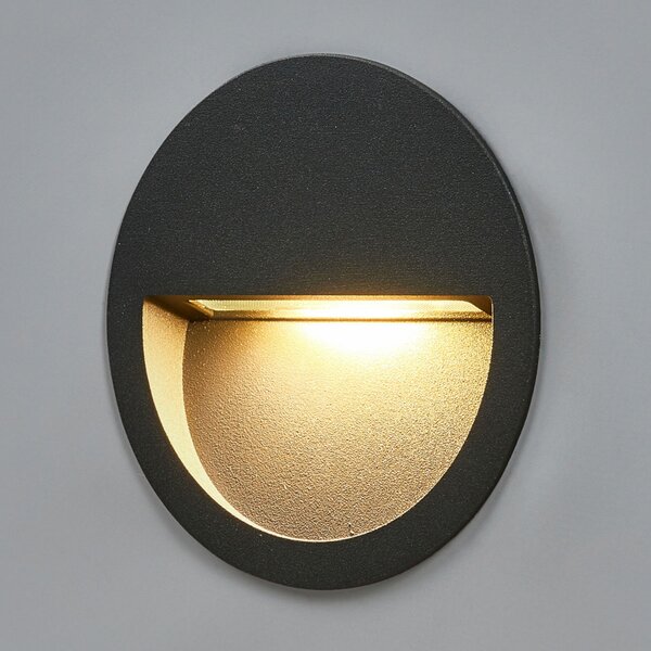 Lucande LED lampă de perete încastrată Lucande, Ø 11,5 cm, gri, IP54, Negru, Aluminiu, Modern, Corpuri de iluminat încastrate rotunde