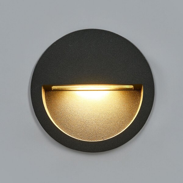 Lucande LED lampă de perete încastrată Lucande, Ø 11,5 cm, gri, IP54, Negru, Aluminiu, Modern, Corpuri de iluminat încastrate rotunde