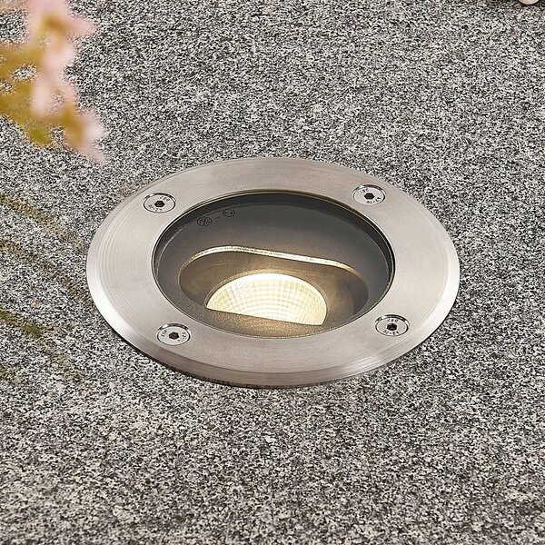Lucande Lumină LED rotundă pentru montare în pardoseală Doris, oțel inoxidabil, Metalic, Metal, Modern, Corpuri de iluminat încastrate rotunde