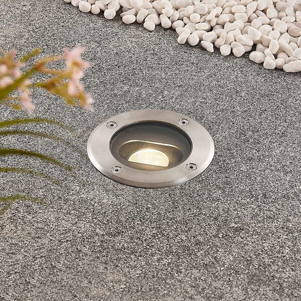 Lucande Lumină LED rotundă pentru montare în pardoseală Doris, oțel inoxidabil, Metalic, Metal, Modern, Corpuri de iluminat încastrate rotunde