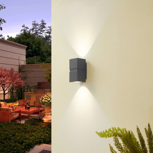 Lucande Lampă de perete pentru exterior cu LED gri închis Gabriela, 2 lumini., Gri, Metal, Modern, Priză de perete sus / jos