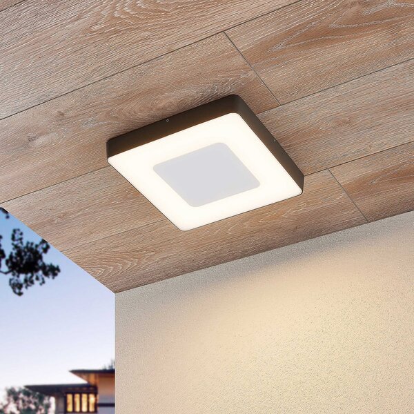 Lucande LED plafonieră de exterior Sora, unghiulară, senzor, IP54, Negru, Metal, Modern