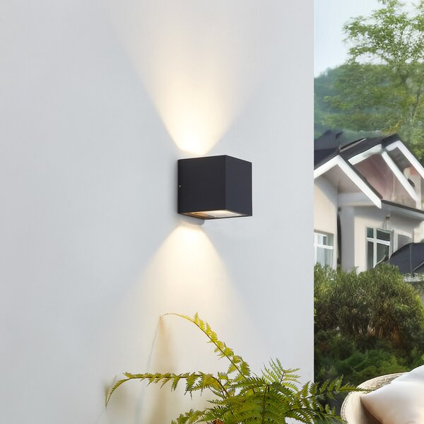 Lucande LED lampă de perete pentru exterior Merjem, 12 cm, sus/jos, IP54, Gri, Aluminiu, Modern