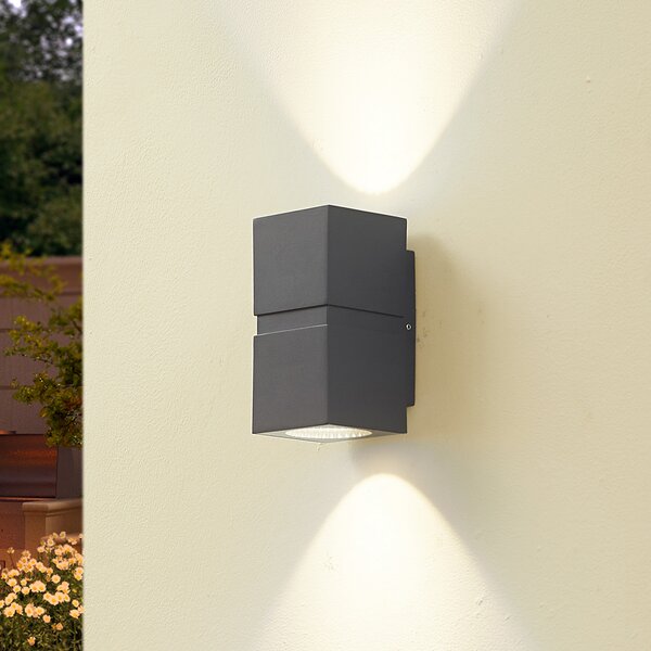 Lucande Lampă de perete pentru exterior cu LED gri închis Gabriela, 2 lumini., Gri, Metal, Modern, Priză de perete sus / jos