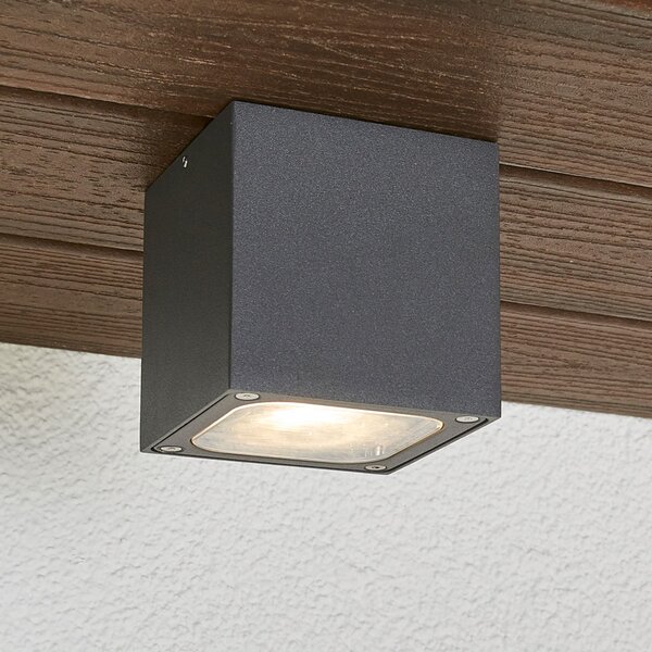 Lucande Plafonieră LED Tanea, 10x10 cm, gri închis, IP54, Gri, Metal, Modern