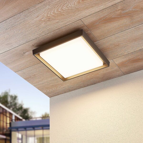 Lucande LED-Außendeckenleuchte Birta, gri închis, IP54, 34 cm, Gri, Metal, Modern