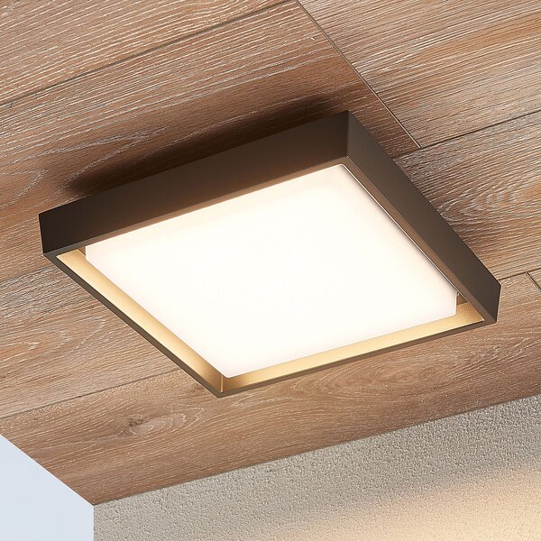 Lucande LED-Außendeckenleuchte Birta, gri închis, 27 cm, IP54, Gri, Metal, Modern