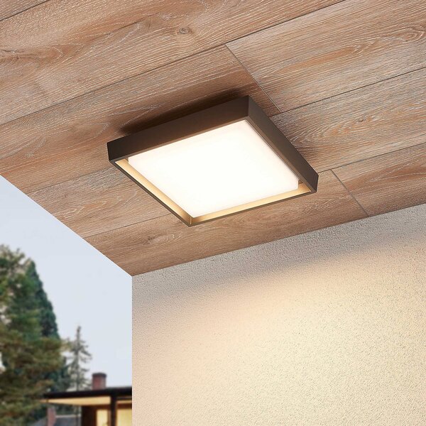 Lucande LED-Außendeckenleuchte Birta, gri închis, 27 cm, IP54, Gri, Metal, Modern