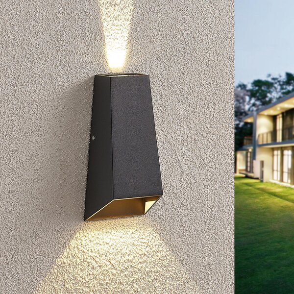 Lucande Aplică LED de exterior Dagur, gri închis, Negru, Metal, Modern
