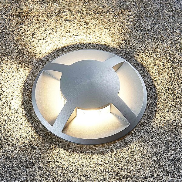 Lucande Lampa de încastrare în pardoseală Milara, 4 direcții iluminare, GU10, reglabil, Metalic, Aluminiu, Modern, Corpuri de iluminat încastrate rotunde