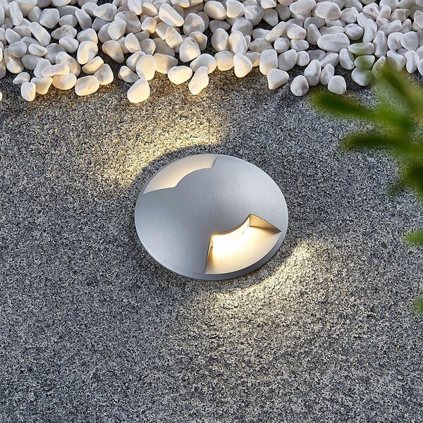 Lucande Lampa de încastrare în pardoseală Milara, 2 ieșiri lumină, GU10, reglabil, Metalic, Aluminiu, Modern, Corpuri de iluminat încastrate rotunde