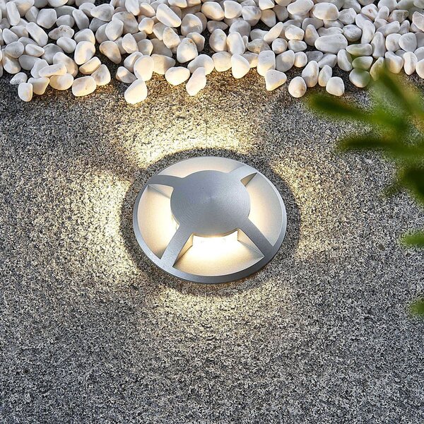 Lucande Lampa de încastrare în pardoseală Milara, 4 direcții iluminare, GU10, reglabil, Metalic, Aluminiu, Modern, Corpuri de iluminat încastrate rotunde