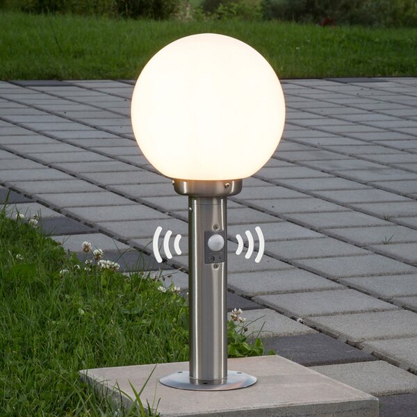 Lindby Lampă cu soclu Vedran, 45 cm, oțel inoxidabil, senzor, reglabil, Metalic, Oțel inoxidabil, Modern, Glob pentru exterior
