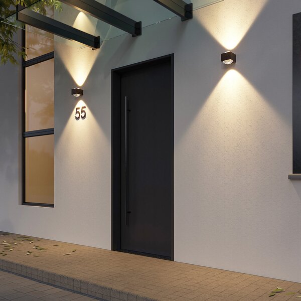 Lucande Almos aplică LED exterior, angular, 2 fl, Negru, Metal, Modern, Priză de perete sus / jos