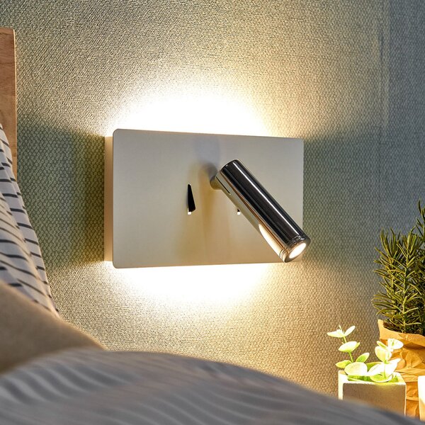 Lucande Aplică de perete Elske LED cu lumină lectură, Alb, dormitor, Metal, Modern, Lumină de lectură