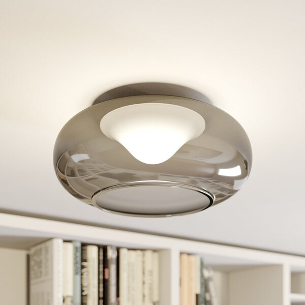 Lucande plafonieră LED Mijo, Ø 43 cm, gri fum, sticlă, Gri, dormitor, Sticlă, Modern
