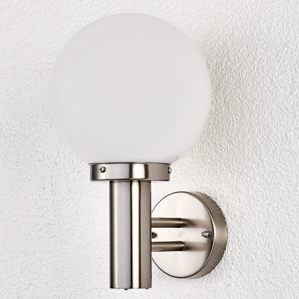 Lindby Lampă de exterior Nada, oțel inoxidabil, sticlă, 32 cm înălțime, E27, Metalic, Sticlă, Modern, Glob pentru exterior