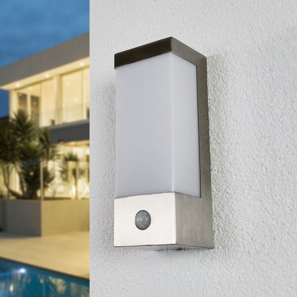 Lindby Aplică LED pentru exterior Severina, 25 cm, senzor, oțel, Metalic, Metal, Modern