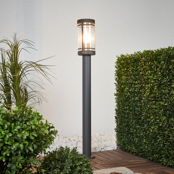 Lindby Bornă luminoasă Djori, 80 cm, antracit, oțel inoxidabil, E27, Gri, Oțel inoxidabil, Modern