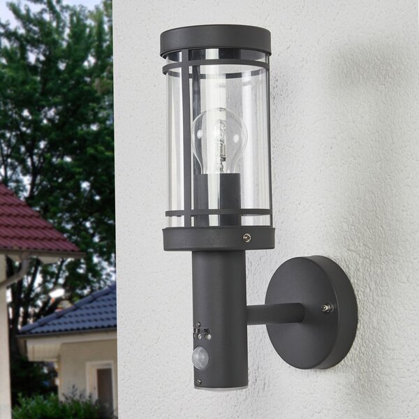Lindby Lampă de exterior Djori, senzor, antracit, oțel inoxidabil, reglabil, Gri, Oțel inoxidabil, Modern