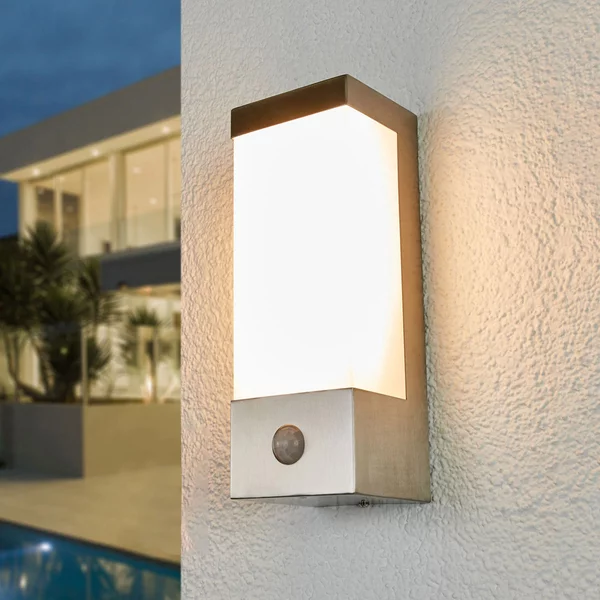 Lindby Aplică LED pentru exterior Severina, 25 cm, senzor, oțel, Metalic, Metal, Modern
