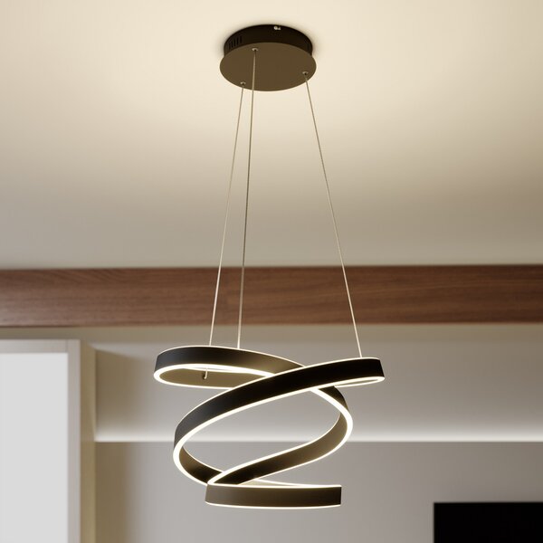 Lindby Lampă suspendată LED Olada, negru, metal, Ø 51cm, Negru, Camera de zi / sufragerie, Metal, Modern