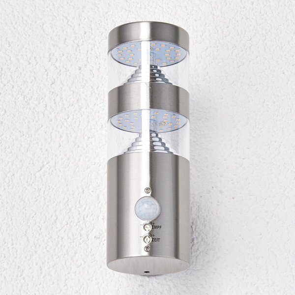 Lindby Aplică LED pentru exterior Lanea, 22 cm, oțel inoxidabil, senzor, Metalic, Oțel inoxidabil, Modern