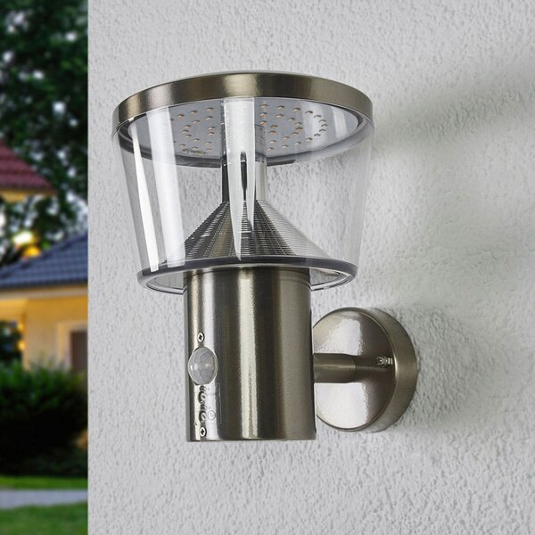 Lindby LED lampă de perete pentru exterior Antje, detector mișcare, IP44, Metalic, Oțel inoxidabil, Modern