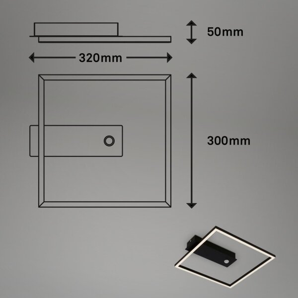 Briloner 3770-015 - Lampă de tavan LED cu senzor FRAME LED/14W/230V 3000K 32x30 cm neagră