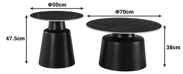 Set 2 buc. masute de cafea, Dualis, Negru, 70x70x48.5 cm